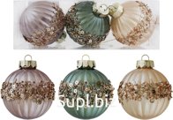 3 Christmas tree balls, 8 cm in diameter, airy. Color: pink, mint, and cream.