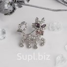 Брошь "Кошка" с бантом на хвосте, цветная в серебре