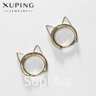 Серьги-кольца XUPING кошечка, белые в золоте, d=1.6 см