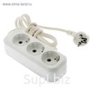 Удлинитель TUNDRA, 3 розетки, 1.7 м, 16 А, IP20, ПВС 3х0.75 мм2, с з/к, бел, ГОСТ