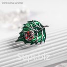 Брошь "Божья коровка" малышка на листе, цветная в серебре