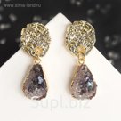 Серьги "Медная гора" треугольники, цвет серый в золоте