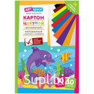 Картон цветной A4, ArtSpace, 10л., 10цв., "Волшебный"(золото,серебро), мелов. в папке, "Дельфин"