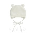 Шапочка на завязках с помпонами детская Amarobaby Pure Love Pompony, с подкладом, размер 38-40 см, цвет молочный