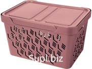 Ящик DELUXE 380х276х220 18л  для хранения с перфорацией с крышкой  коричневый