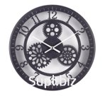 3204-001 (10)  Часы настенные из металла+матовое стекло, d=32 см, чёрный "Скелетон"