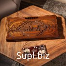 Нарды ручной работы "Косули" с ручкой, 60х30 см, с шахматным полем, массив ореха, Армения