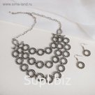 Набор 2 предмета: серьги, колье "Уголь", цвет чернёное серебро, L=43