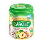 Маленькое счастье  Яблоко-Персик пюре  (Стеклянная банка 90 гр.) -Беларусь