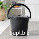 Ведро с крышкой «Дачное», 10 л, d=30 см, h=25,5 см, пластик, чёрное