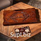 Нарды ручной работы "Медведь" с ручкой, 60х30 см, с шахматным полем, массив ореха, Армения