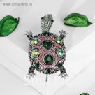 Брошь "Черепашка" в крупных стразах, цветная в чернёном серебре