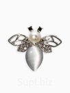 Брошь «Пчела» с ажурными крыльями, белая в серебре (неделимая фасовка 12 шт., цена за шт.)