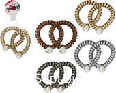 Medium spiral hair elastic with pearls, 5 cm, 2 pcs. Mixed colors.
