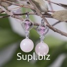 Серьги шар №12 "Кварц розовый" корона