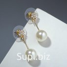 Серьги с жемчугом "Бусина" на цепочке, цветок, цвет белый в золоте