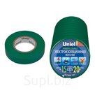 Изоляционная лента Uniel UIT-135P 20/15/10 GRN 20м, 15мм, 0,135мм, 10шт, цвет Зеленый