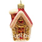 Елочное украшение стеклянное "Зимний домик" 8см, подарочная упаковка