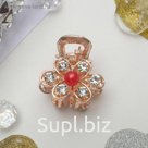 Краб для волос "Бусинка" 2,5 см цветок, золото, микс