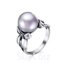 Кольцо "Жемчуг" бантик, посеребрение с оксидированием, цвет серый, 19,5 размер