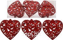 Christmas tree decorations: 3 openwork hearts, 10.2 x 4.6 x 10.2 cm. Color: red.