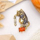 Брошь "Янтарь" котик, цвет коньячный
