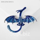 Брошь "Дракон" летящий, цвет синий в серебре