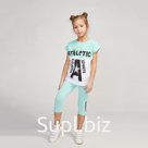 Комплект для девочки, цвет мятный/белый, рост 128 см (64)