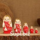 Матрешка "Красное платье", жженка, 5 кукольная ,10,5 см