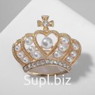 Брошь "Корона" сердце, цвет белый в золоте