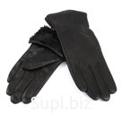 Женские перчатки кожа Артикул F31/19-1 мод1-6черный флис