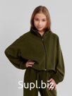 Толстовка флисовая для девочки MINAKU: Fleece Soft, хаки, рост 158 см