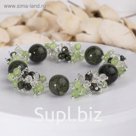 Браслет шар №12 "Змеевик" с шариками №4 оникса и хрусталём, 9см