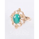 Кольцо с малахитом "Констанция", позолота с родирование, размер 17
