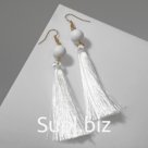 Серьги «Кисти» агата, цвет белый в золоте, L кисти 6,5 см