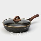 Сковорода Granit ultra black gold, 26 см, стеклянная крышка, антипригарное покрытие, съёмная ручка