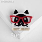 Брошь "Котик" в очках, цветная