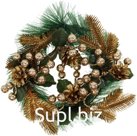 Decorative golden coniferous wreath with berries, leaves, and pine cones. Size: 20x8 cm.
