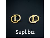Серьги "CD" с фианитами, желтые, гвоздик, пар