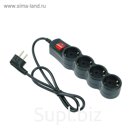 Сетевой фильтр 5bites SP4B-110 4S, 4 розетки, 1 м, 10 А, 3х0.75 мм2, с выкл., черный