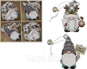 Christmas tree decorations: 12 wooden gnomes. Color: beige. Size: 6 cm.