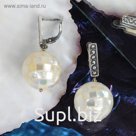 Серьги "Ракушка" шар, мозаика, цвет белый