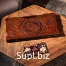 Нарды ручной работы "Цветок" с ручкой, 60х30 см, с шахматным полем, массив ореха, Армения