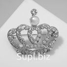 Брошь «Корона» монарха, цвет белый в серебре