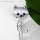 Брошь "Кошка" кошачий глаз, цвет серый в серебре