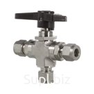 Кран шаровый обжимной трехходовой серия 102, ( об.вр.10мм x об.вр.10мм ), PTFE, 414PN
