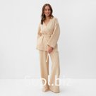Комплект домашний женский (рубашка на запах, брюки) KAFTAN Basic, размер 44-46, молочный