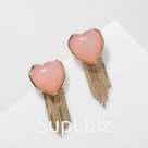 Серьги ассорти «Сердце» с цепочками, цвет розовый в золоте