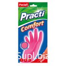 Перчатки резиновые Paclan "Practi.Comfort", р.L, розовые, пакет с европодвесом